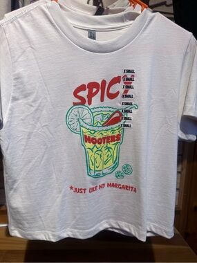 Limited Edition Hooters White Tee with Red & Green Margarita Graphic.